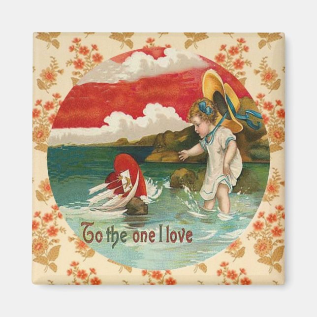 Sailing Heart Vintage Valentine Custom Magnet (Front)