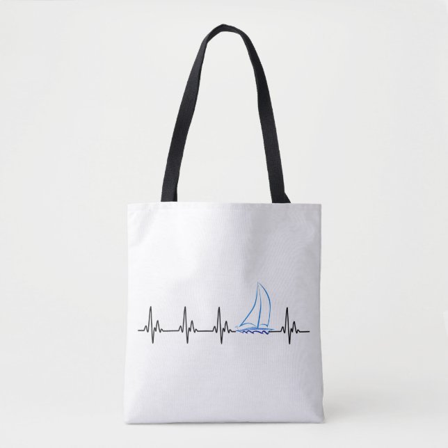 Sailing Heartbeat Funny Sailboat Tote Bag (Front)