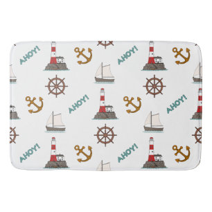 Sailing Illustrative Big Pattern Colour+White Bath Mat