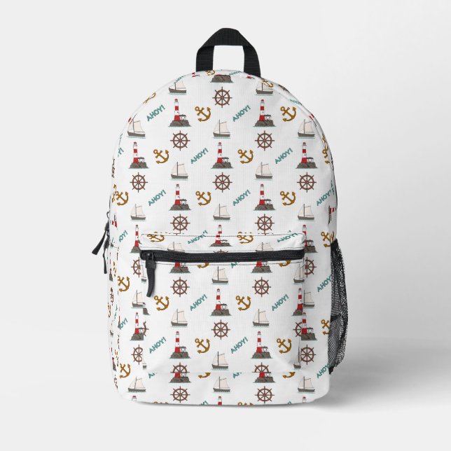 Sailing Illustrative Pattern Colour+White Printed Backpack (Front)