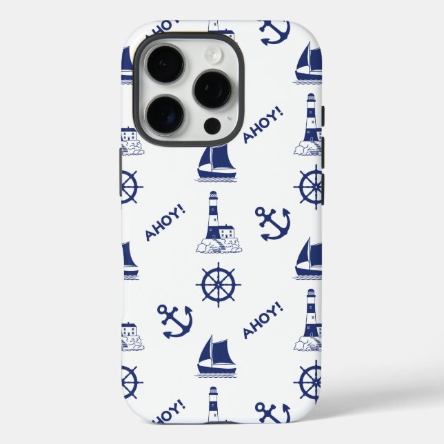 Sailing Illustrative Pattern Navy Blue+White Case-Mate iPhone Case (Back)