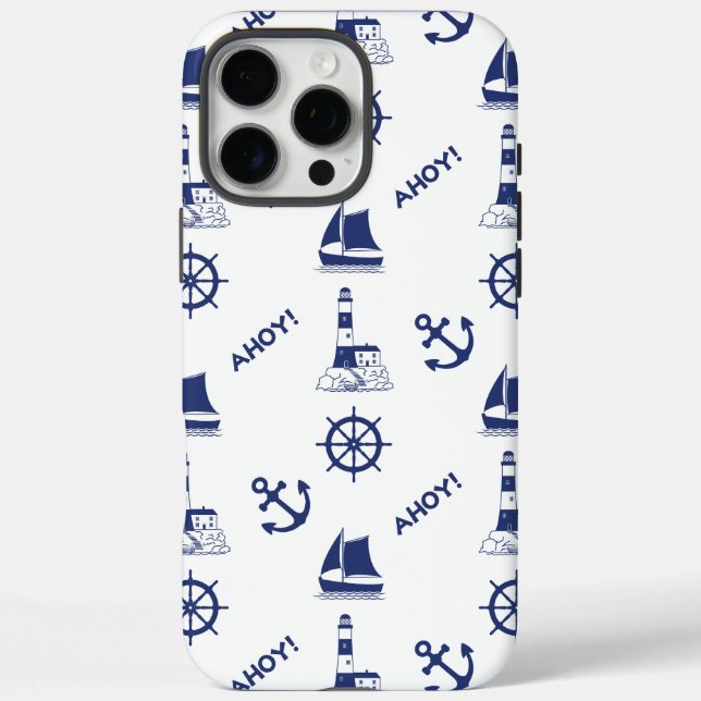 Sailing Illustrative Pattern Navy Blue+White Case-Mate iPhone Case (Back)