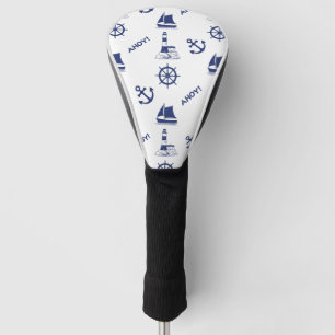 Sailing Illustrative Pattern Navy Blue+White Golf Head Cover