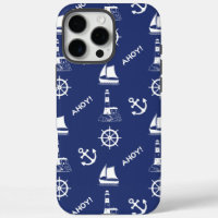 Sailing Illustrative Pattern White+Navy Blue