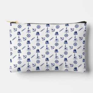 Sailing Illustrative Sml Ptn Navy Blue+White Accessory Pouch