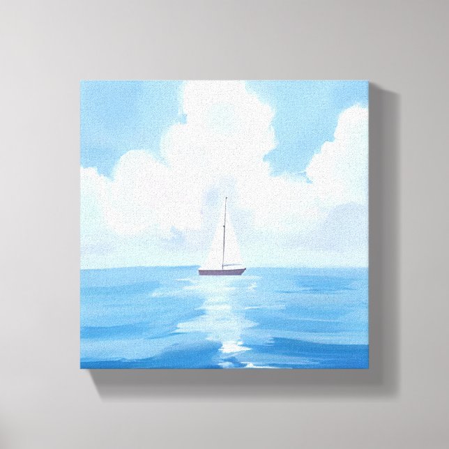 Sailing in Blue | Coastal Sailboat Ocean Painting Canvas Print (Front)