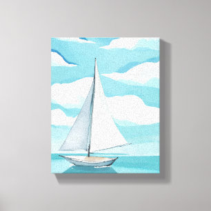 Sailing in Blue Watercolor Aqua Ocean Waves Canvas Print