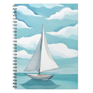 Sailing in Blue Watercolor Aqua Ocean Waves Notebook