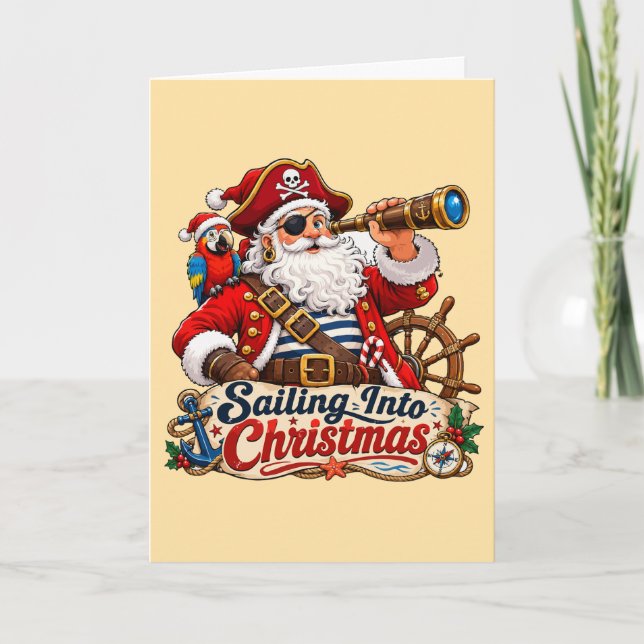 Sailing Into Christmas Pirate Santa Card (Front)
