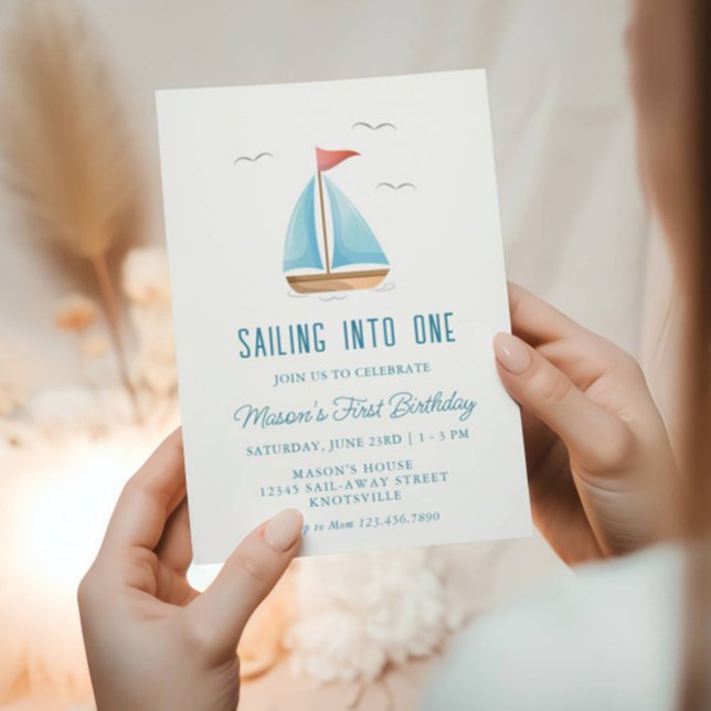 Sailing into One Nautical Birthday Invitation (Creator Uploaded)