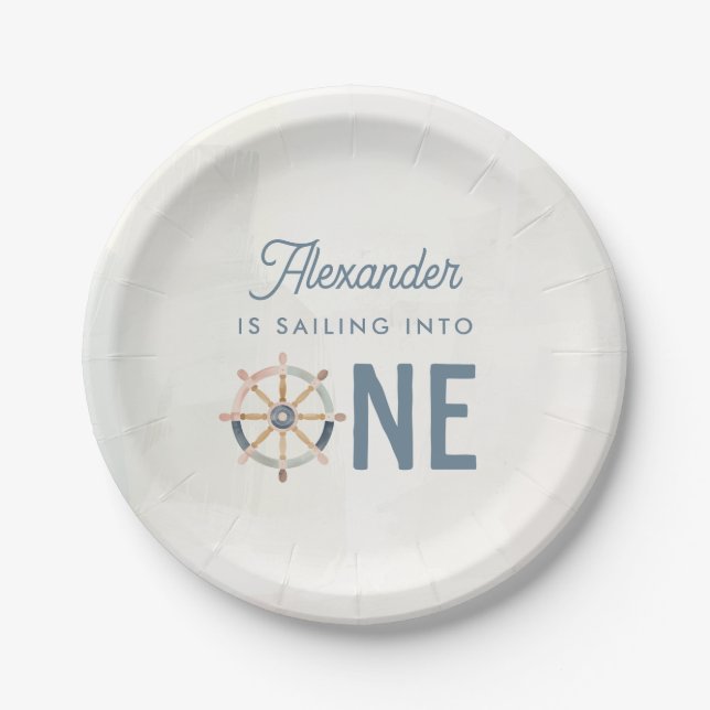 Sailing into One Nautical First Birthday Kids Paper Plate (Front)