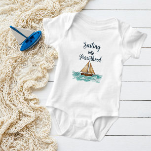 Sailing into Parenthood Bodysuit, Pastel Boat Baby Bodysuit