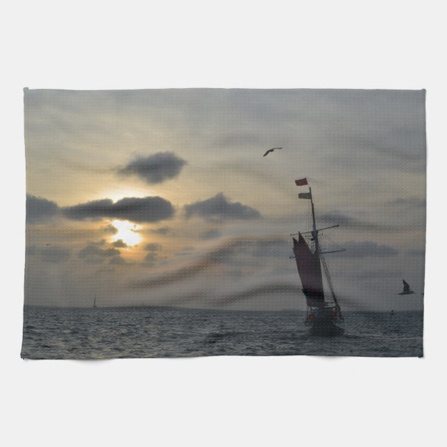 Sailing into the Sunset Kitchen Towel (Horizontal)