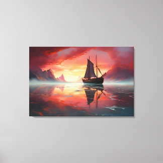 Sailing into the Sunset Watercolor Sea Boat Canvas Print
