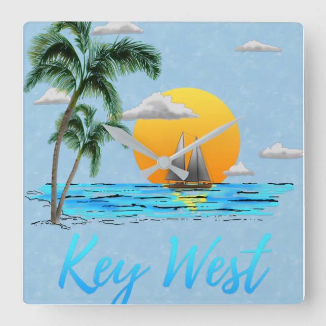 Sailing Key West Florida Square Wall Clock (Front)