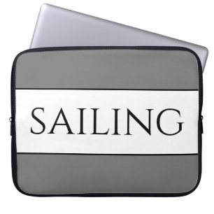 SAILING Modern Sporty Grey White Summer Stripes Laptop Sleeve