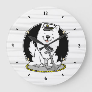 Sailing Nautical American Eskimo Dog Cute Eskie Large Clock