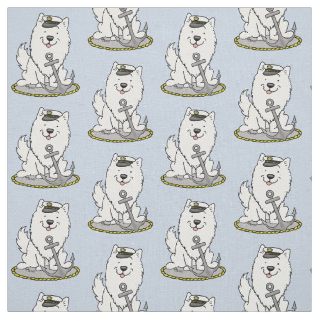 Sailing Nautical Boating American Eskimo Dog Cute Fabric (Swatch)