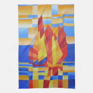 Sailing on the Seven Seas So Blue Cubist Abstract Kitchen Towel