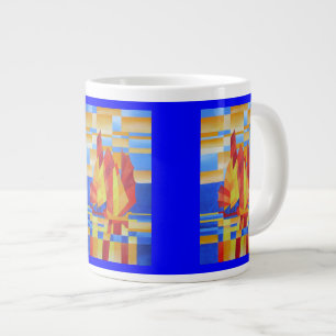 Sailing on the Seven Seas So Blue Cubist Abstract Large Coffee Mug