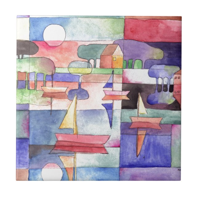 SAILING ON THE WATER Boat Watercolor Paining Tile (Front)