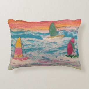 Sailing Orange Sky Accent Pillow