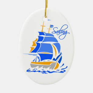 Sailing ornament, customizable ceramic ornament