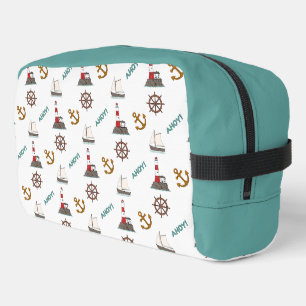 Sailing Pattern Colour on White Dopp Kit