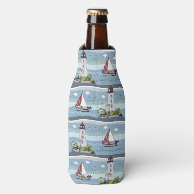 Sailing Pattern custom name Bottle Cooler (Bottle Front)