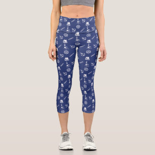 Sailing Pattern White on Navy Blue Capri Leggings