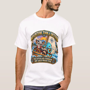 Sailing Raccoon and Alien Nautical Adventure T-Shirt