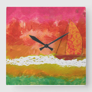 Sailing Red Skies  Square Wall Clock