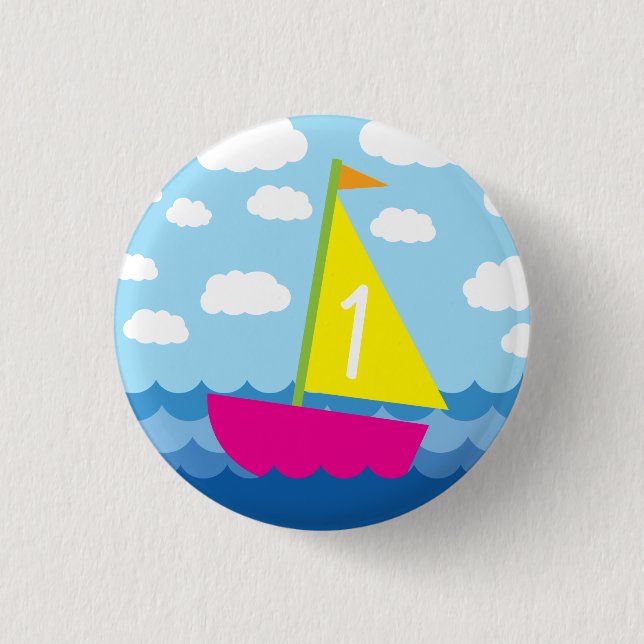 Sailing Sail Boat Cute Kids 1st Birthday Party 1 Inch Round Button (Front)