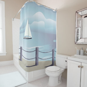 Sailing Sailboat Aqua Ocean Shower