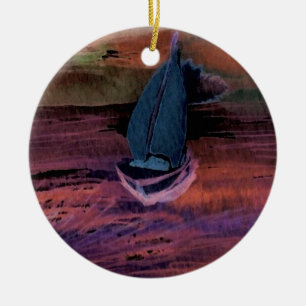 Sailing Sailboat Art Night Sailing a Quick Breeze Ceramic Ornament