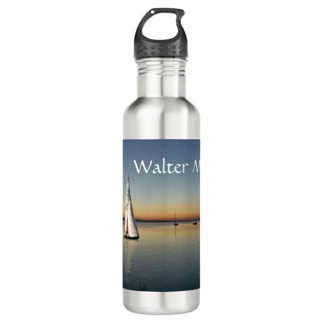 Sailing Sailboat at dusk Personalize with name 710 Ml Water Bottle (Front)