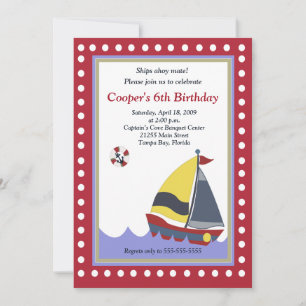 Sailing Sailboat Boat Nautical 5x7 Birthday Invitation