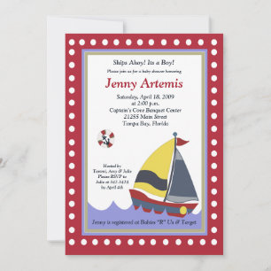 Sailing Sailboat Boat Nautical Baby Shower 5x7 Invitation