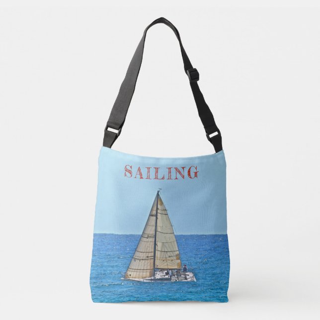 "SAILING" /SAILBOAT ON THE OCEAN CROSS-OVER  TOTE (Front)