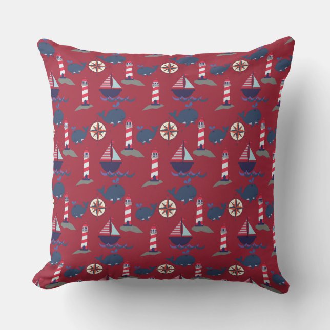 Sailing, Sailing! | Striped Lighthouses | Saliboat Outdoor Pillow (Front)