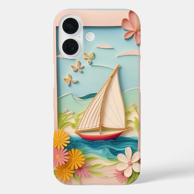Sailing Scene Craft With Quilling Flowers Case-Mate iPhone Case (Back)