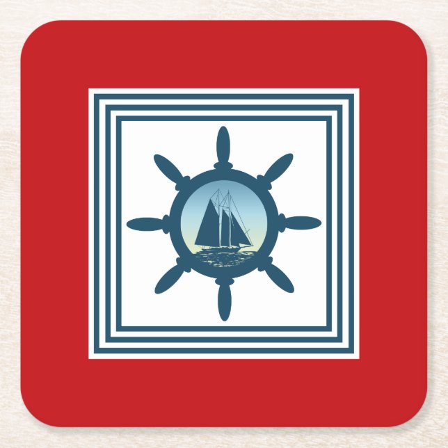 Sailing scene square paper coaster (Front)