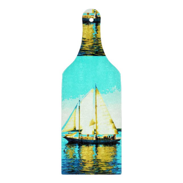 sailing schooner glass cutting board (Front)