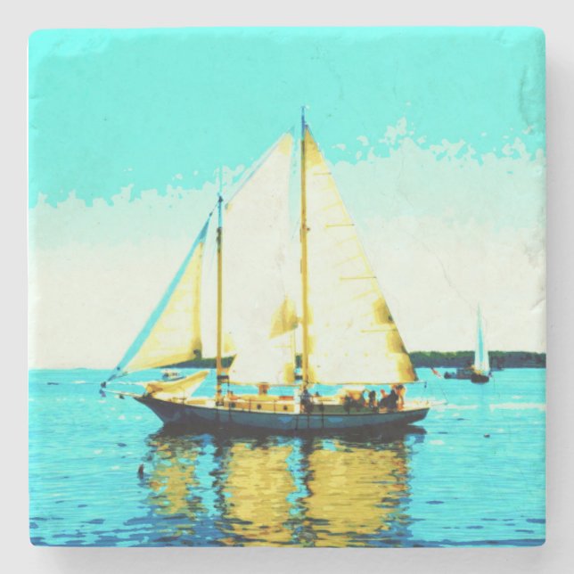 sailing schooner marble stone magnet stone coaster (Front)