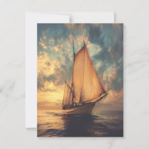 Sailing Ship Against a Sunset Postcard