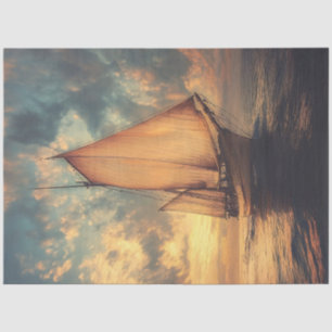 Sailing Ship Against a Sunset Tissue Paper