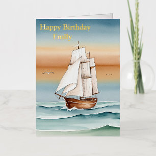Sailing Ship at Dawn Happy Birthday Foil Greeting Card