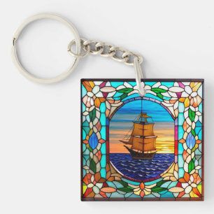 Sailing Ship at Sunset Keychain