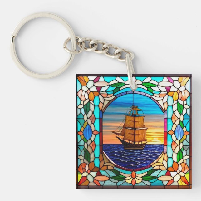 Sailing Ship at Sunset Keychain (Front)