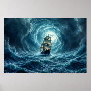 Sailing ship epic storm dark fantasy decor